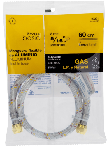 Manguera para gas, aluminio, 5/16" flare, 60 cm, FOSET BASIC    Código: 23201