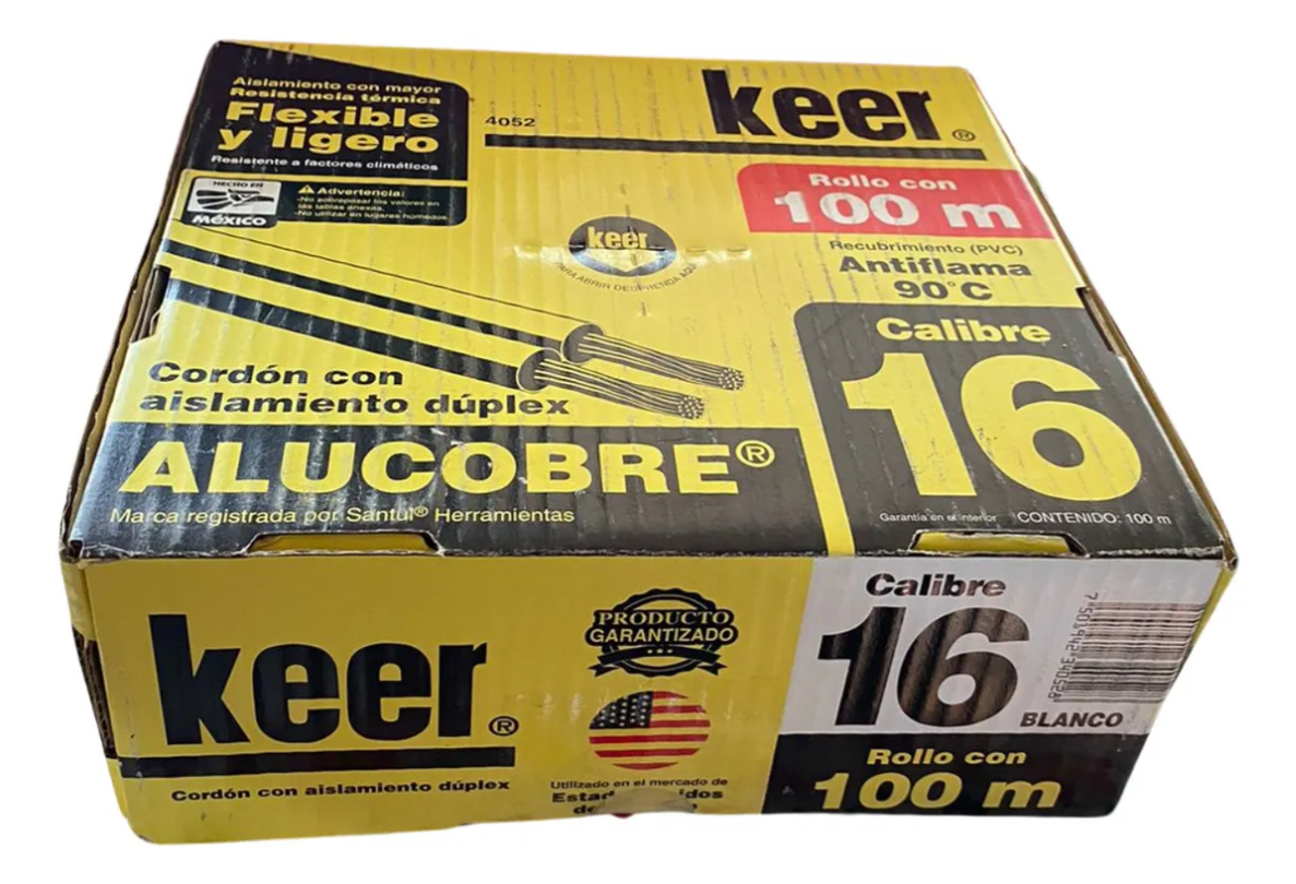 Caja Cable Eléctrico Calibre 16 Dúplex Keer