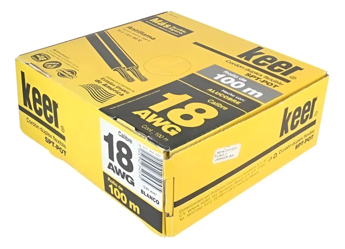 Caja Cable Eléctrico Calibre 18 Dúplex Keer